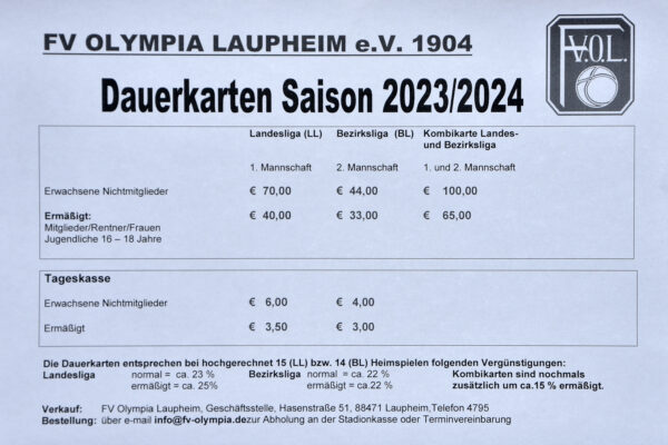 Dauerkarten für Saison 2023/2024